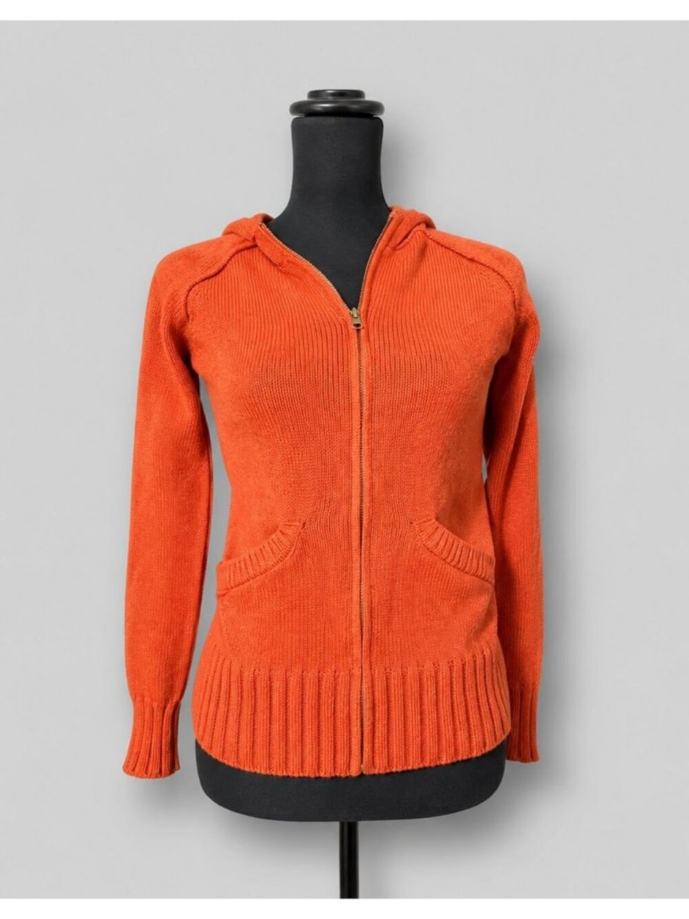 Ruff Hewn Hooded Zip Cardigan Sweater Small Orange 100% Cotton Knit Hoodie Y2K